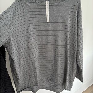 Lululemon Back In Action Long Sleeve shirt, medium gray, black stripe